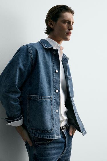 RELAXED FIT DENIM JACKET WITH POCKETS - Mid-blue by Zara