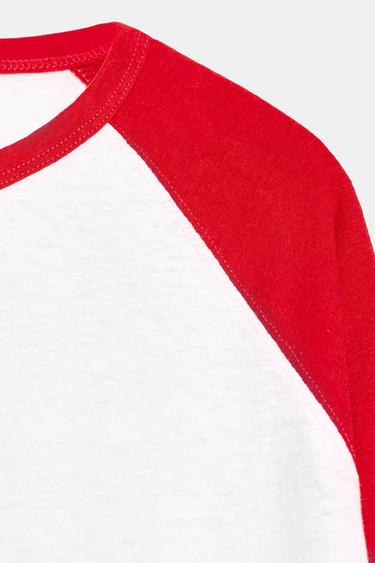 LONG SLEEVE RAGLAN T-SHIRT - White / Red by Zara - Image 7