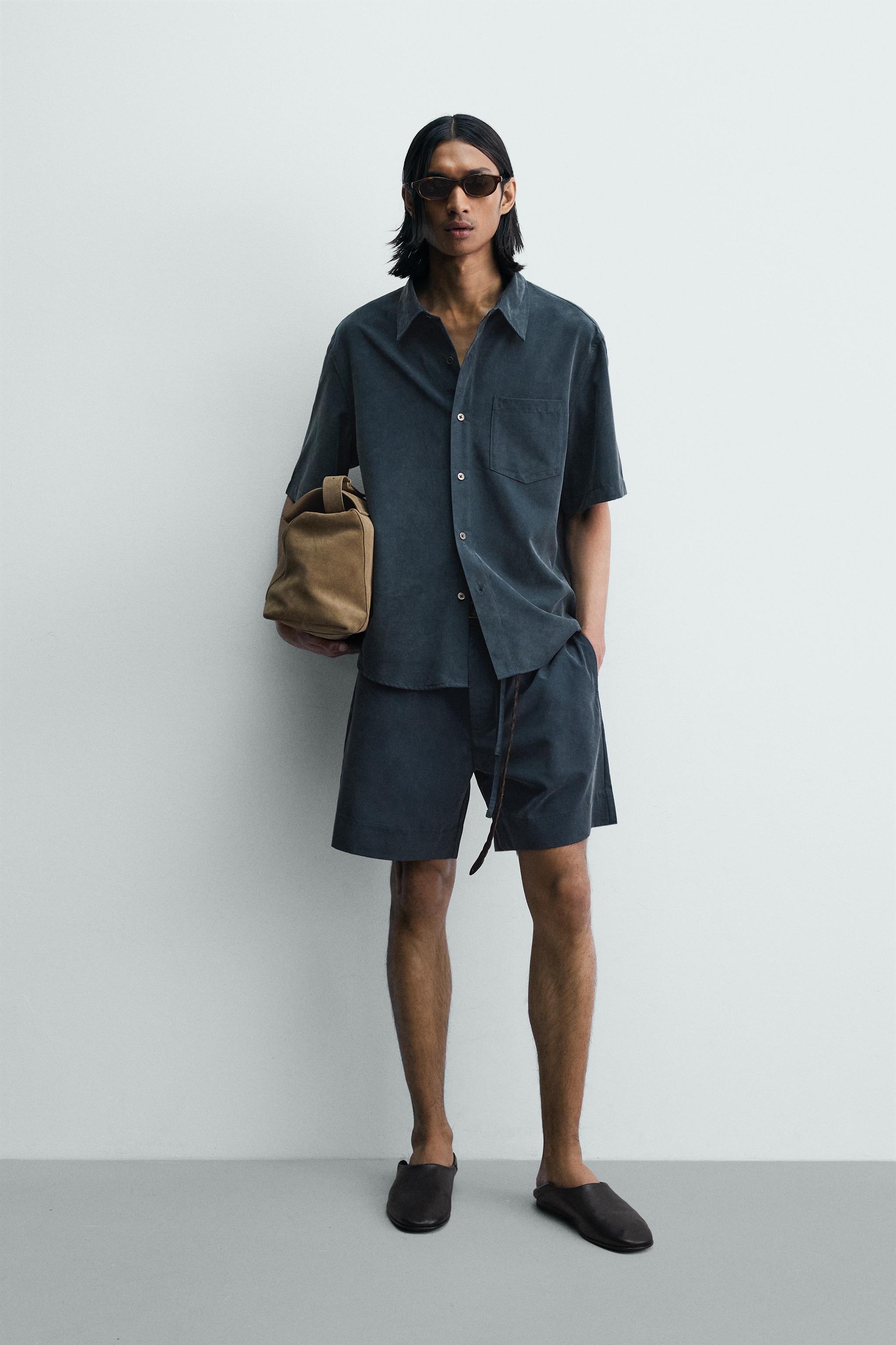 ウォッシュド リラックスフィットシャツ - ウォッシュ群青色 | ZARA