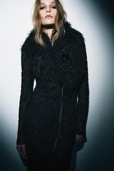 100% LEATHER FUR COLLAR — Black 1