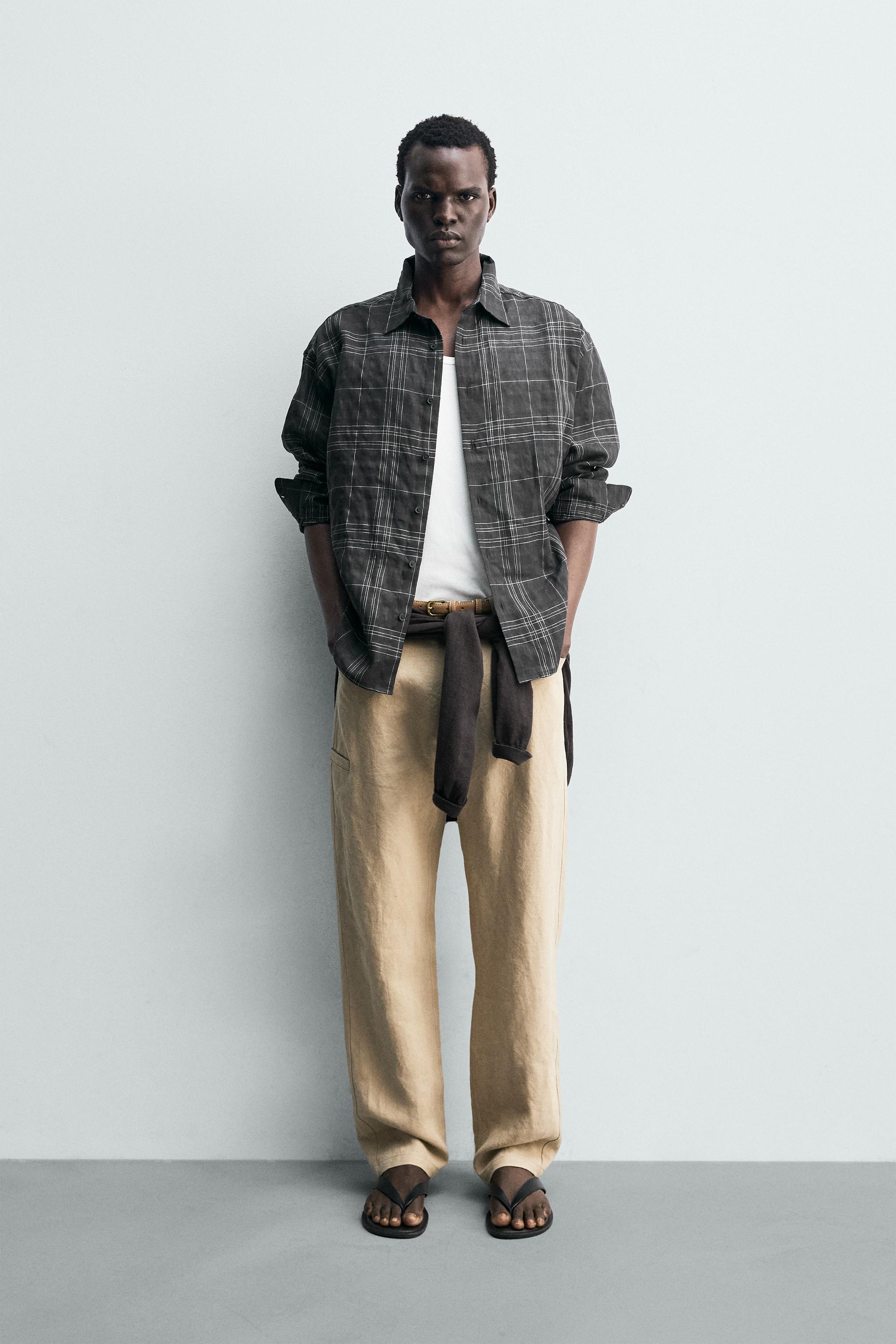 CHEMISE À CARREAUX LIN-COTON