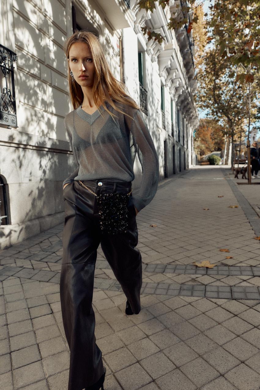 Black Leather Pants Straight Leg FAUX LEATHER STRAIGHT TROUSERS Brown ZARA India