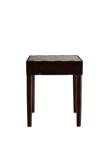 STOLIK POMOCNICZY Z TEKOWEGO DREWNA Z MARMUROWYM BLATEM W SZACHOWNICĘ - Czarno-biały Zara