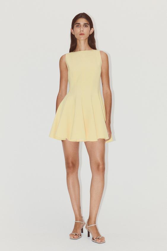 ZW COLLECTION MINI GODET DRESS - Yellow | ZARA New Zealand