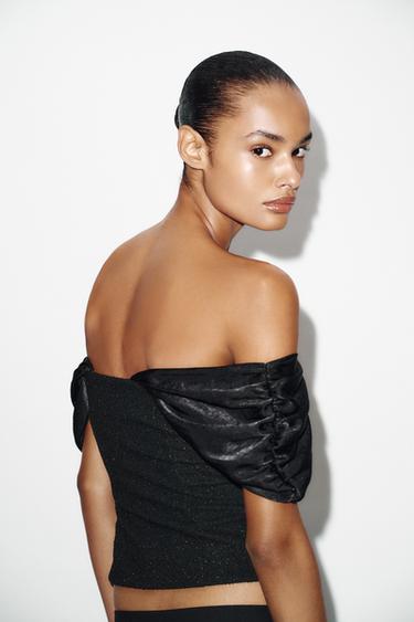 BOUCLÉ COMBINED TOP - Black / Ecru by Zara - Image 5