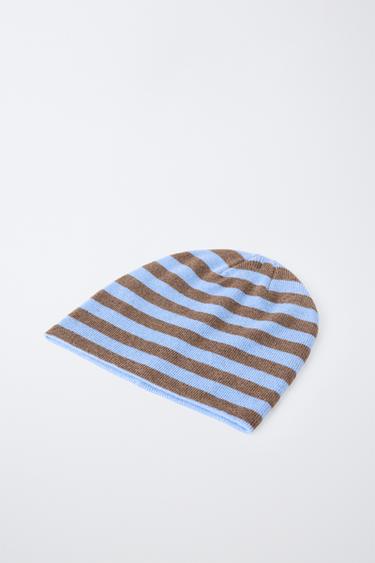 STRIPED KNIT BEANIE — Light blue 2