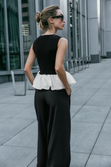 CONTRAST STRETCH TOP - Black / White by Zara - Image 2