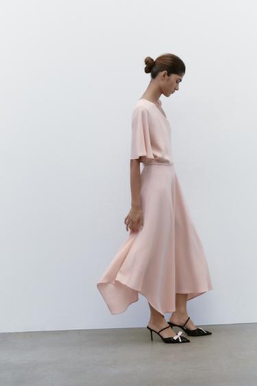 ROBE CRÊPE ASYMÉTRIQUE - Rose poudré de Zara - Image 3