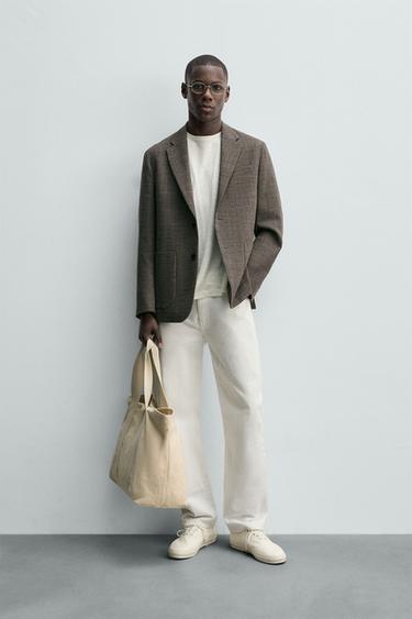 REGULAR FIT BLAZER MIT HAHNENTRITTMUSTER - Braun von Zara