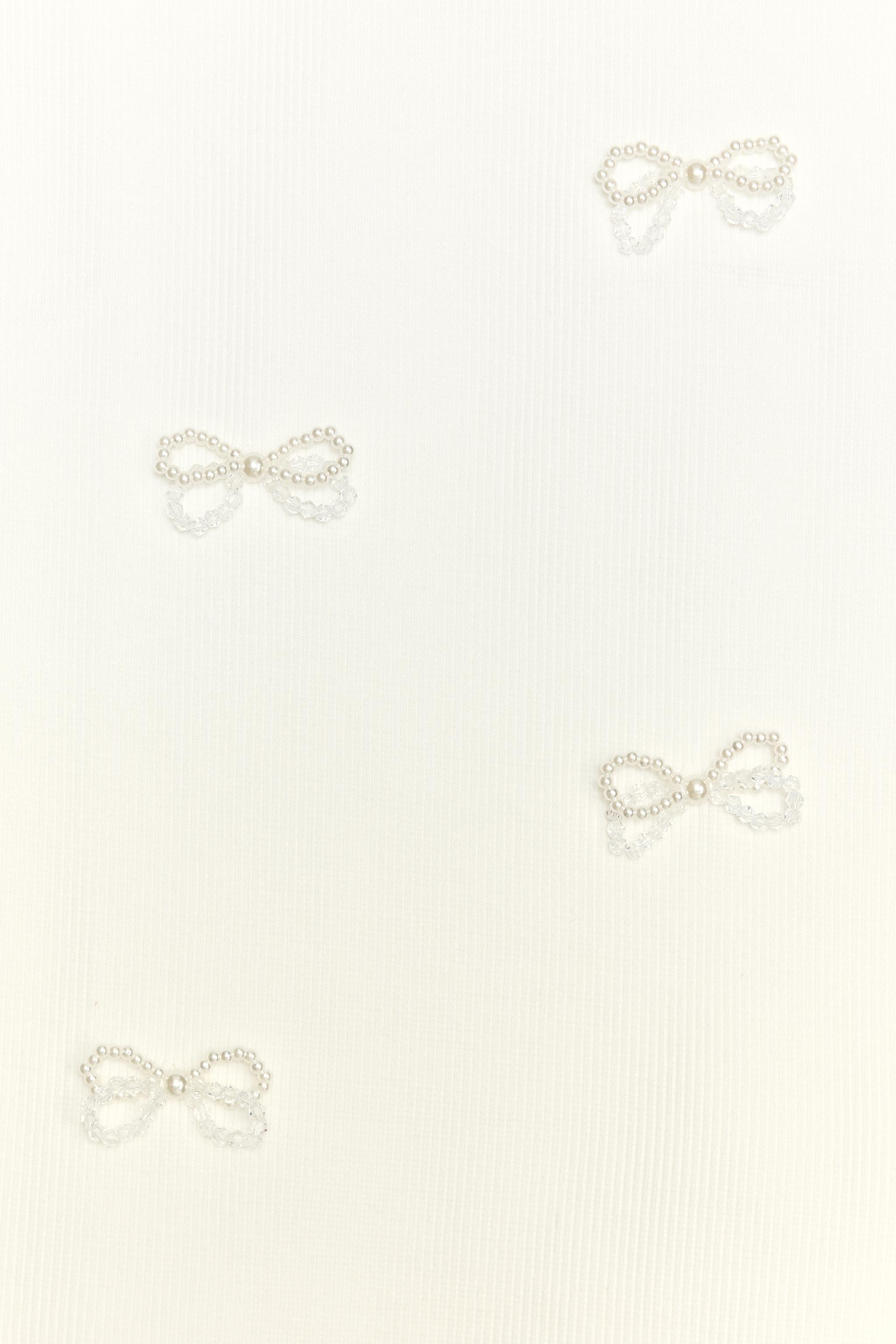 RHINESTONE AND PEARL BOW T-SHIRT - White | ZARA United States