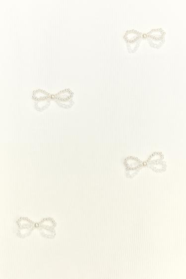 T-SHIRT WITH RHINESTONE AND FAUX PEARL BOWS - White by Zara - Image 2