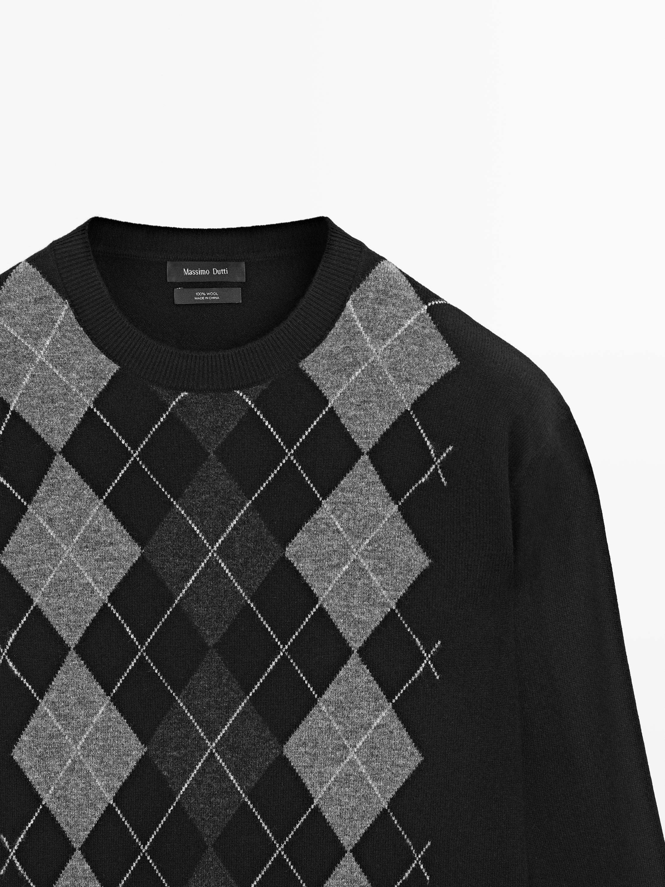 100% wool Argyle knit sweater