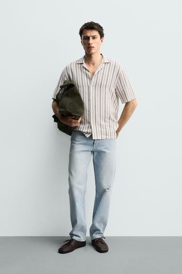REGULAR FIT STRIPED JACQUARD SHIRT - Ecru by Zara