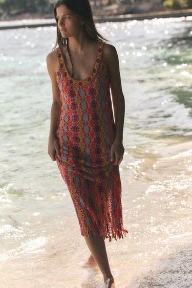ROBE LONGUE EN MAILLE À FRANGES - Multicolore de Zara - Image 2