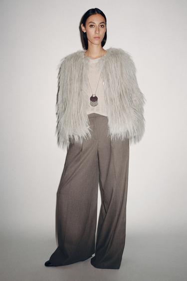 MANTEAU EFFET FOURRURE ZW COLLECTION - Gris clair de Zara - Image 9