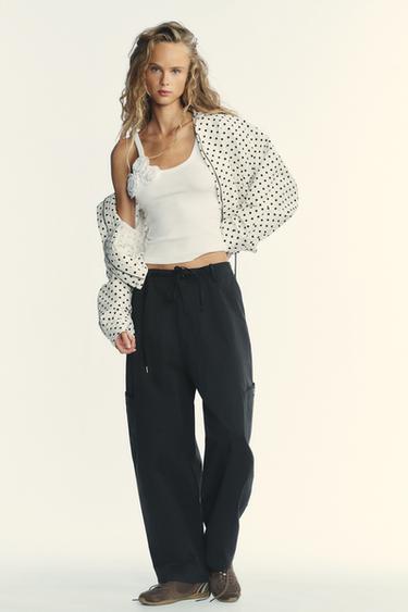 RIBBED FLORAL TOP - White by Zara - Image 0