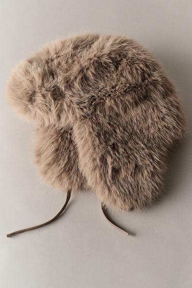 FAUX FUR SKI COLLECTION CAP - Brown by Zara