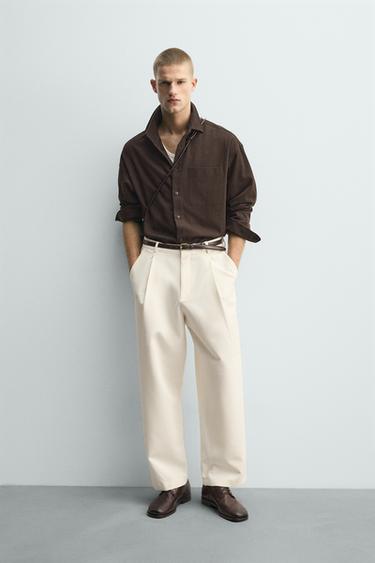 RELAXED FIT PLEATED TROUSERS - Oyster-white by Zara
