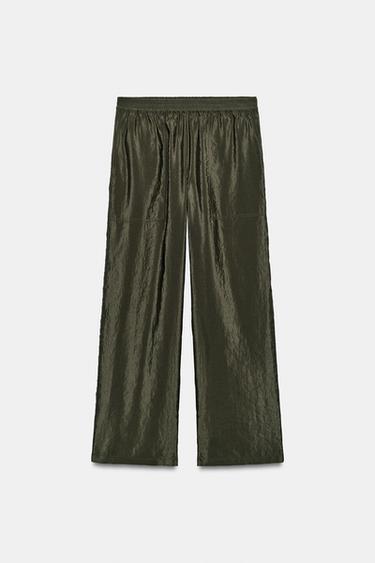 PANTALÓN SATINADO CINTURA ELÁSTICA - Khaki de Zara - Imagen 0