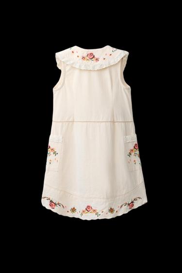 VESTIDO CUELLO BOBO BORDADOS - Crudo de Zara