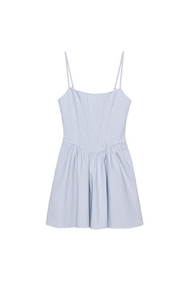 VOLUMINOUS GINGHAM CORSET DRESS - Blue/White by Zara