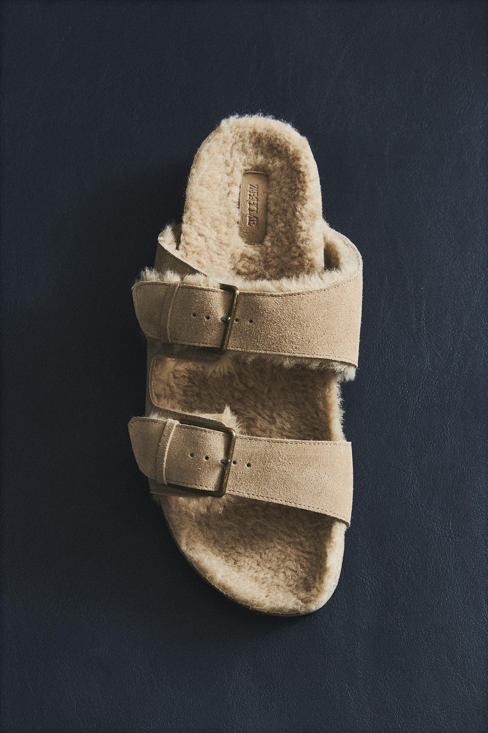 WARM SPLIT LEATHER DOUBLE BUCKLE SANDALS