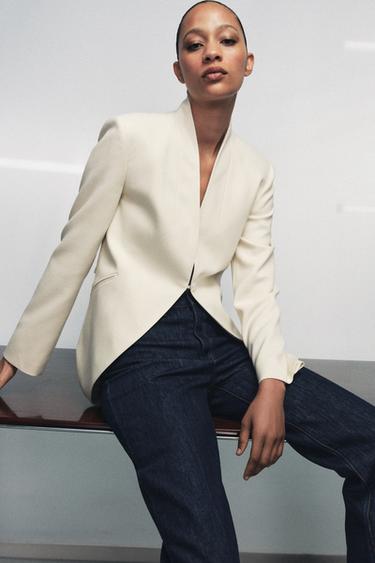 BLAZER LONGUE SANS REVERS ZW COLLECTION - Beige clair de Zara - Image 5