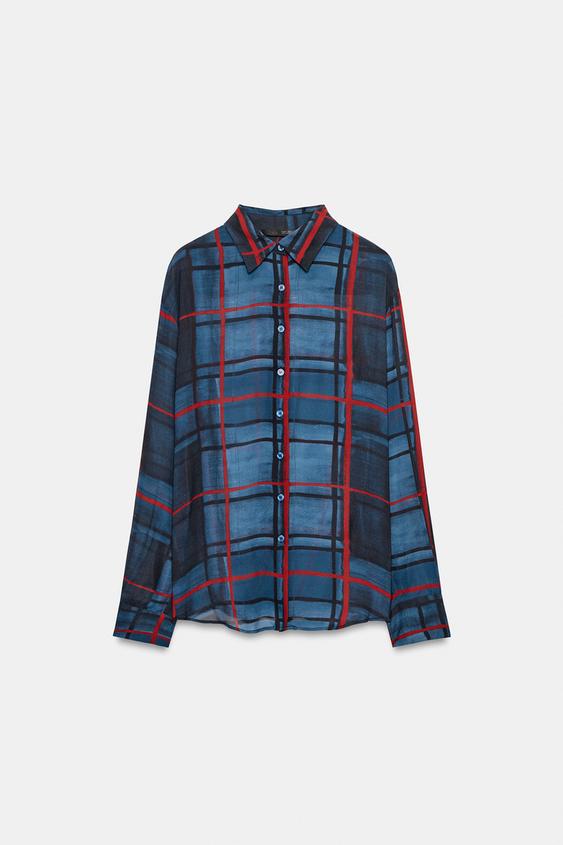 SEMI-SHEER CHECK SHIRT - Blues by Zara - Image 0