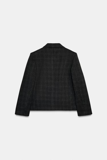 OVERSIZE CROPPED CHECK BLAZER - Grey marl by Zara - Image 6
