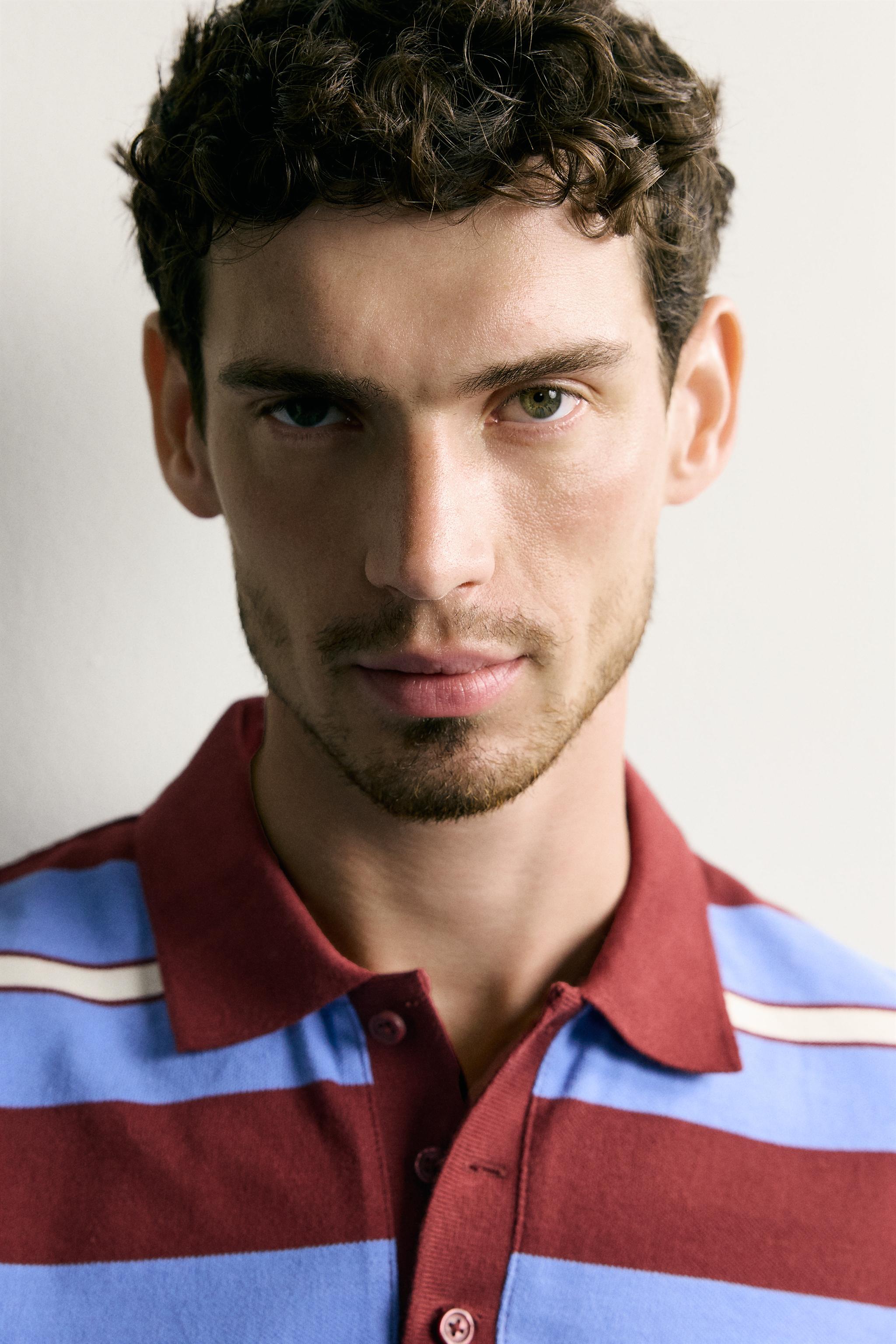 Мужские рубашки Zara REGULAR FIT STRIPED PIQUÉ POLO — фото 5