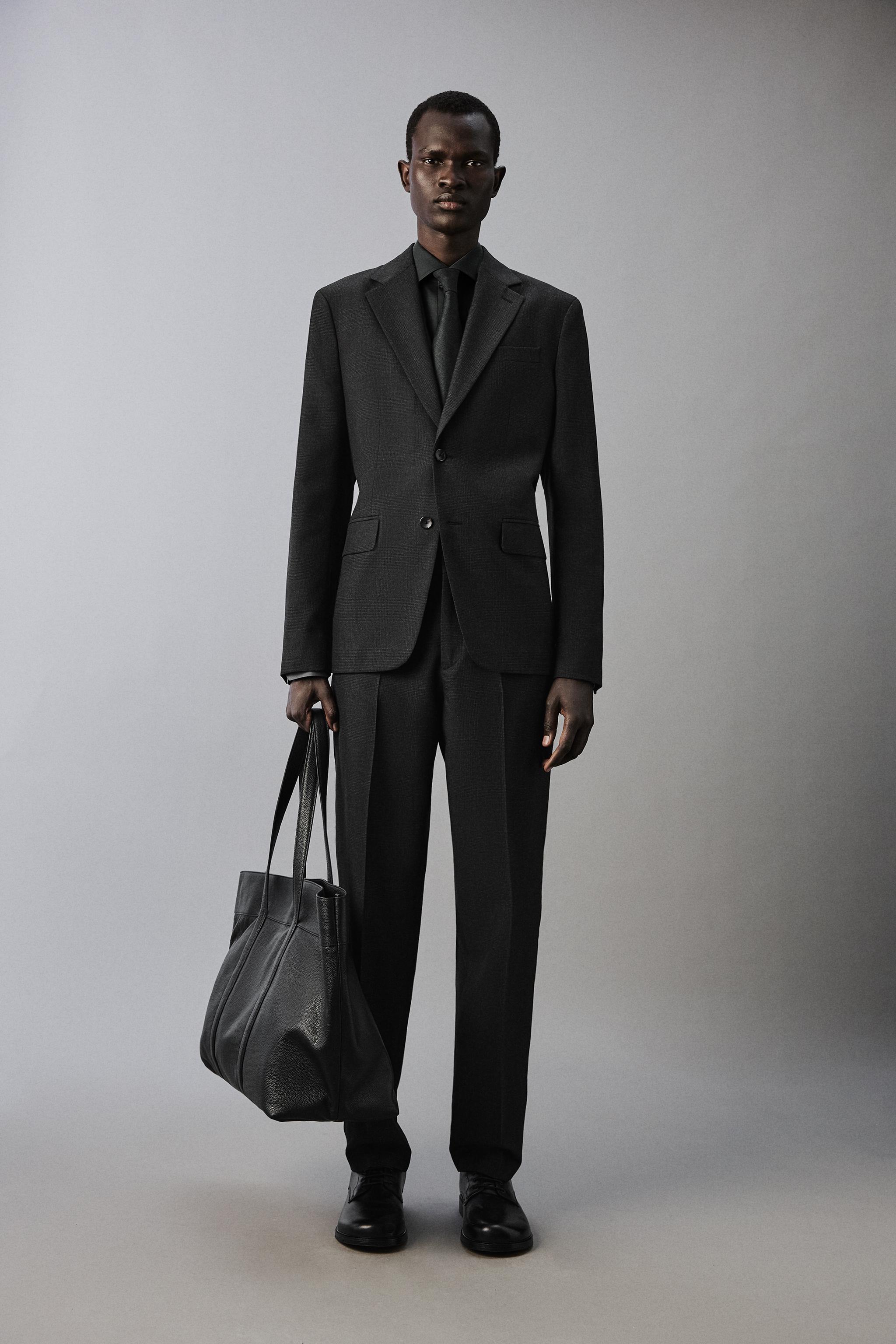 テクスチャー生地チェック柄スーツパンツ - チャコールグレー | ZARA