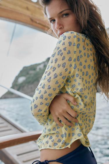 SEMI-SHEER KNIT TOP WITH HEARTS - only one by Zara - Image 2