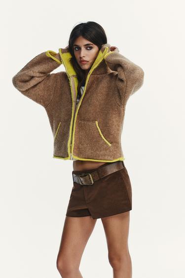CONTRASTING TRIM CARDIGAN - Beige by Zara