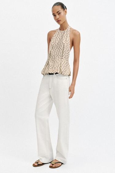 LINEN BLEND POLKA DOT BALLOON TOP - 930 by Zara - Image 0