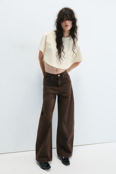 JEANS TRF EXTRA WIDE LEG TIRO ALTO - Marrón de Zara
