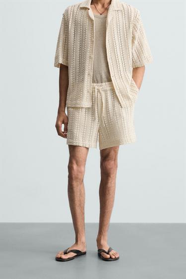 CROCHET TEXTURED BERMUDA SHORTS - Oyster-white by Zara