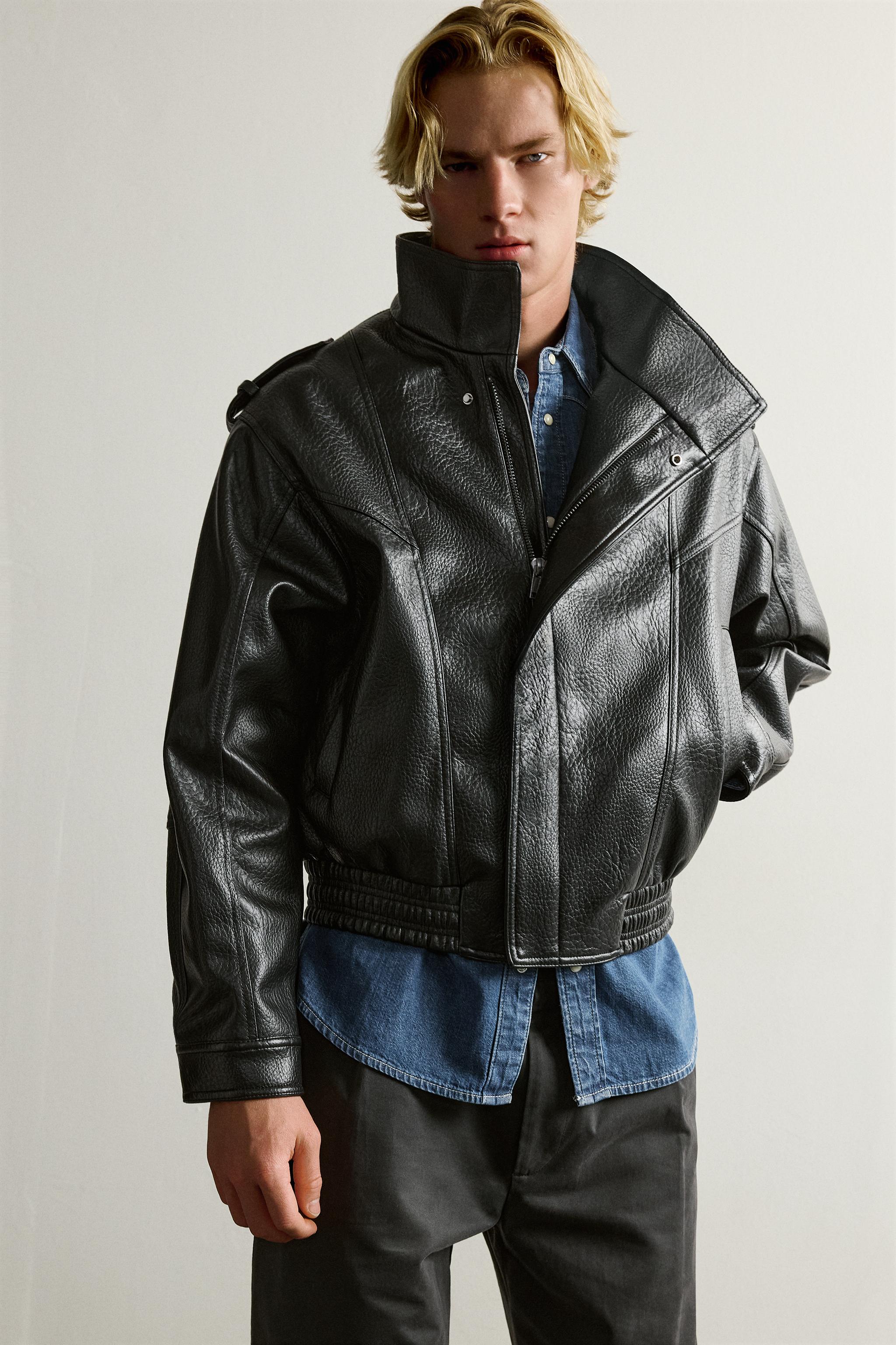 RELAXED FIT FAUX LEATHER BIKER JACKET