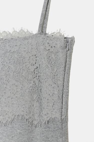 ROBE COURTE BIMATIÈRE DENTELLE - Gris chiné de Zara - Image 5