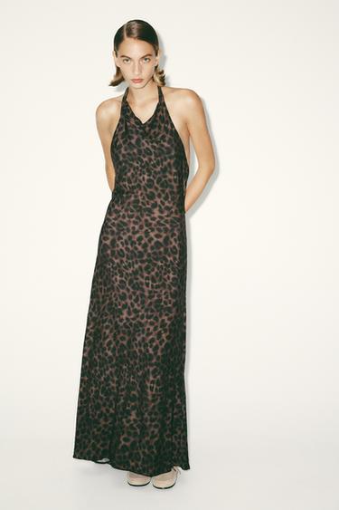 VESTIDO HALTER ESTAMPADO ANIMAL - Khaki de Zara - Imagen 0