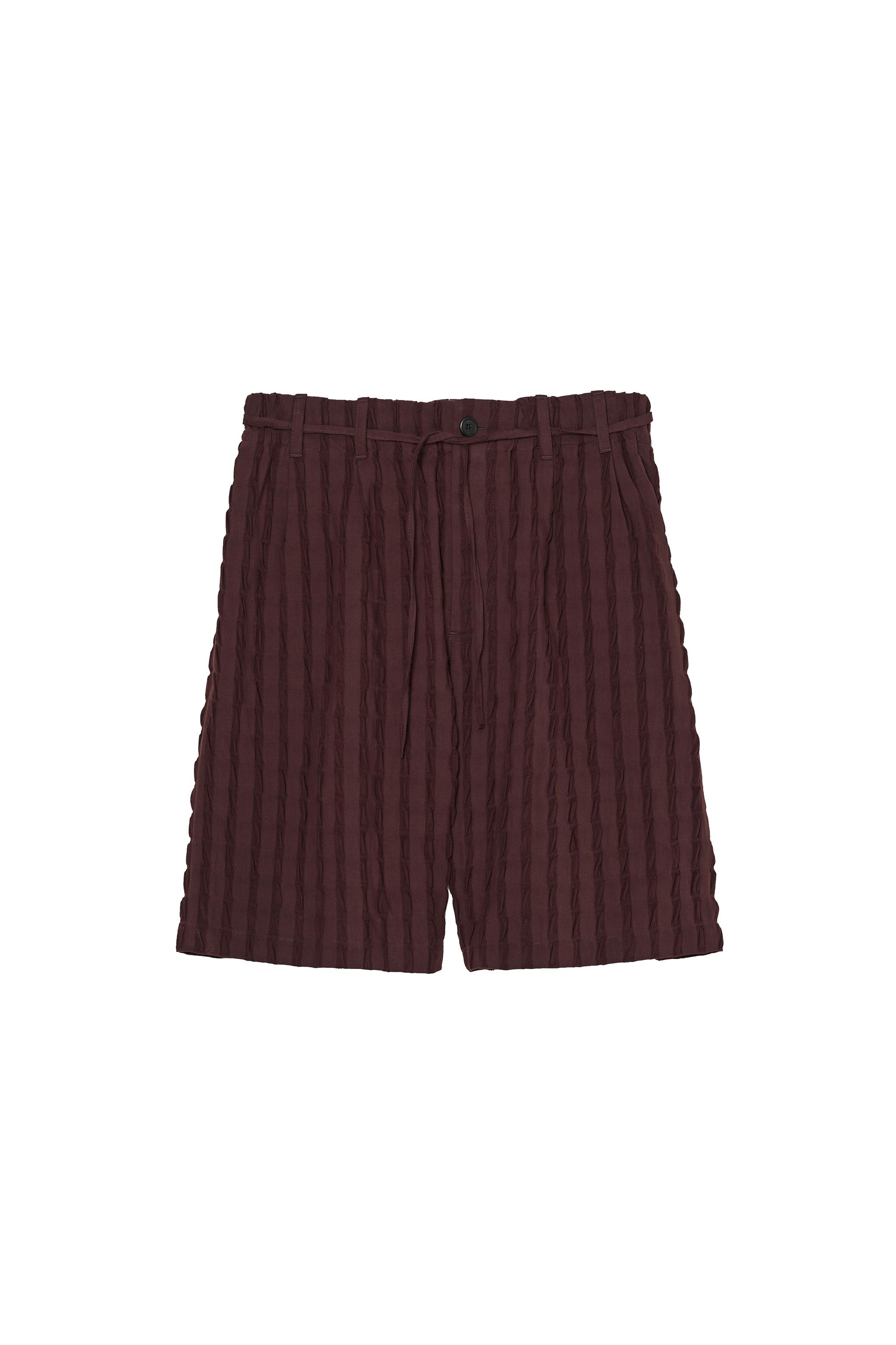 BELTED JACQUARD STRIPED SHORTS — Chocolate