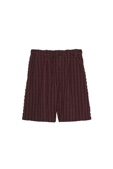 BERMUDA JACQUARD LISTRADA COM CINTO - Chocolate da Zara
