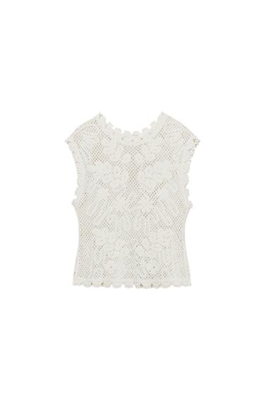 Zara CROCHET SLEEVELESS TOP - White