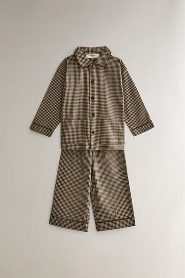 KINDER PYJAMA FLANELL KLEINKARIERT - Grün von Zara - Bild 0