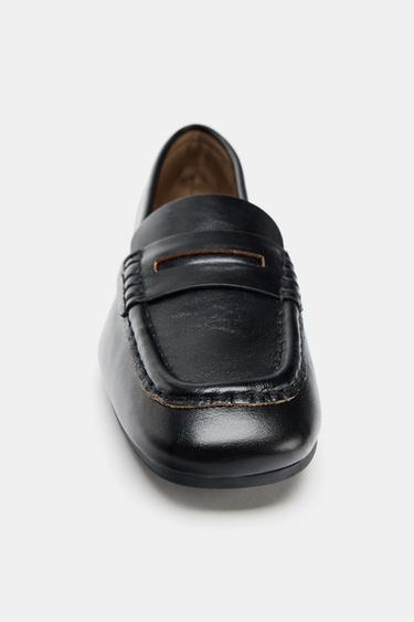 LEATHER LOAFERS WITH SQUARE TOE - Black by Zara - Image 3