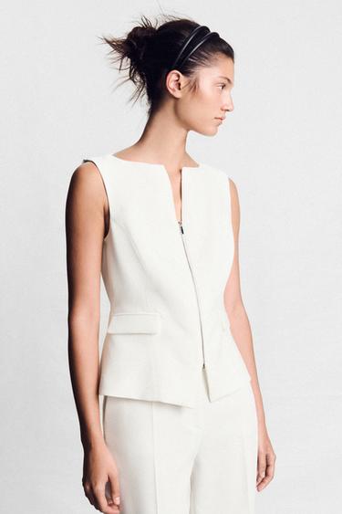 Zara ZIP-UP BOAT NECK VEST - Oyster-white