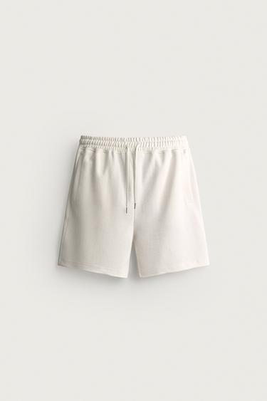 Zara RELAXED FIT INTERLOCK JOGGER SHORTS - Oyster-white
