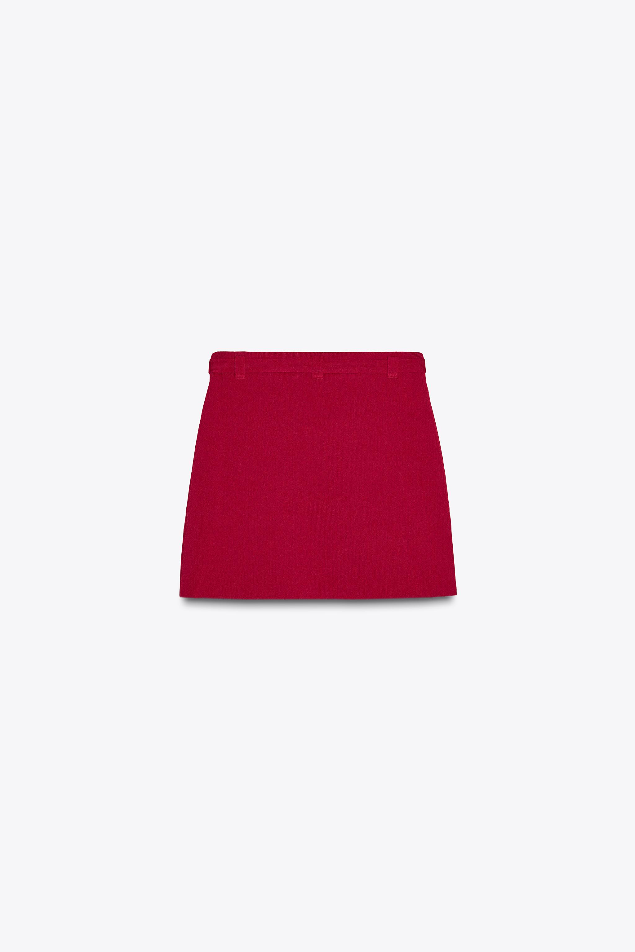 ベルト付きニットミニスカート - ミディアムレッド | ZARA Japan