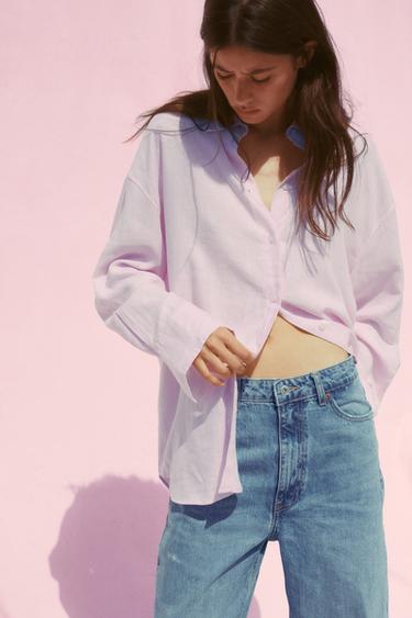 OVERSIZE LINEN BLEND SHIRT - Pastel pink by Zara