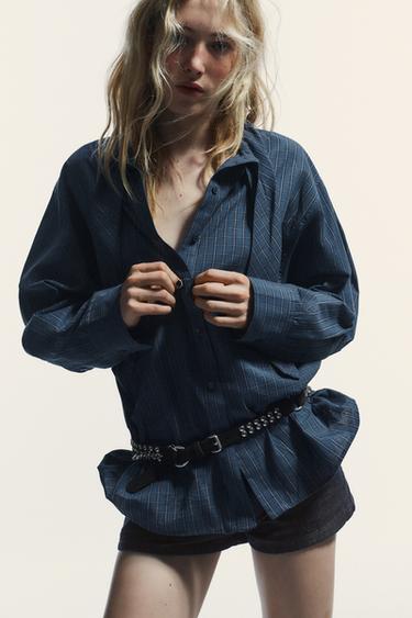 ХЛОПКОВАЯ РУБАШКА В КЛЕТКУ С ШАРФОМ — Оттенки Синего от Zara