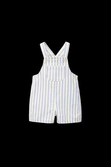 Zara STRIPED TWILL OVERALL SHORTS - Ecru - Image 0